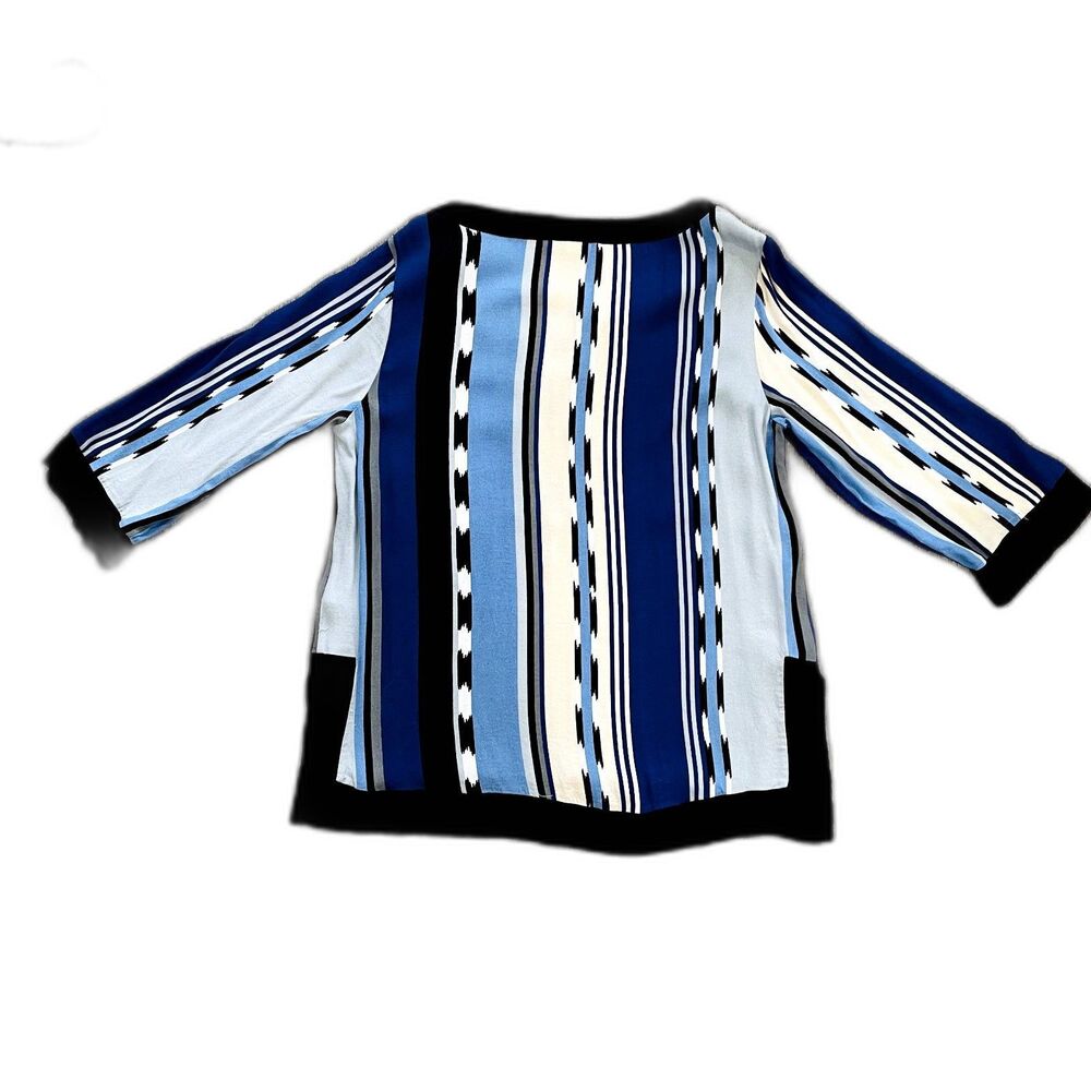 Ella Moss Blue & Black Print Tunic Blouse Size L - Picture 7 of 12